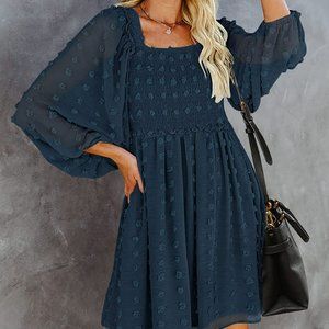 ZESICA Women's Summer Puff Long Sleeve Square Babydoll Dress